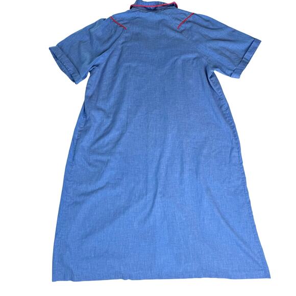 Vintage 80s Wrap Snap Housecoat Dress MuMu Blue Teddy Bear XL Loungewear - Picture 6 of 7